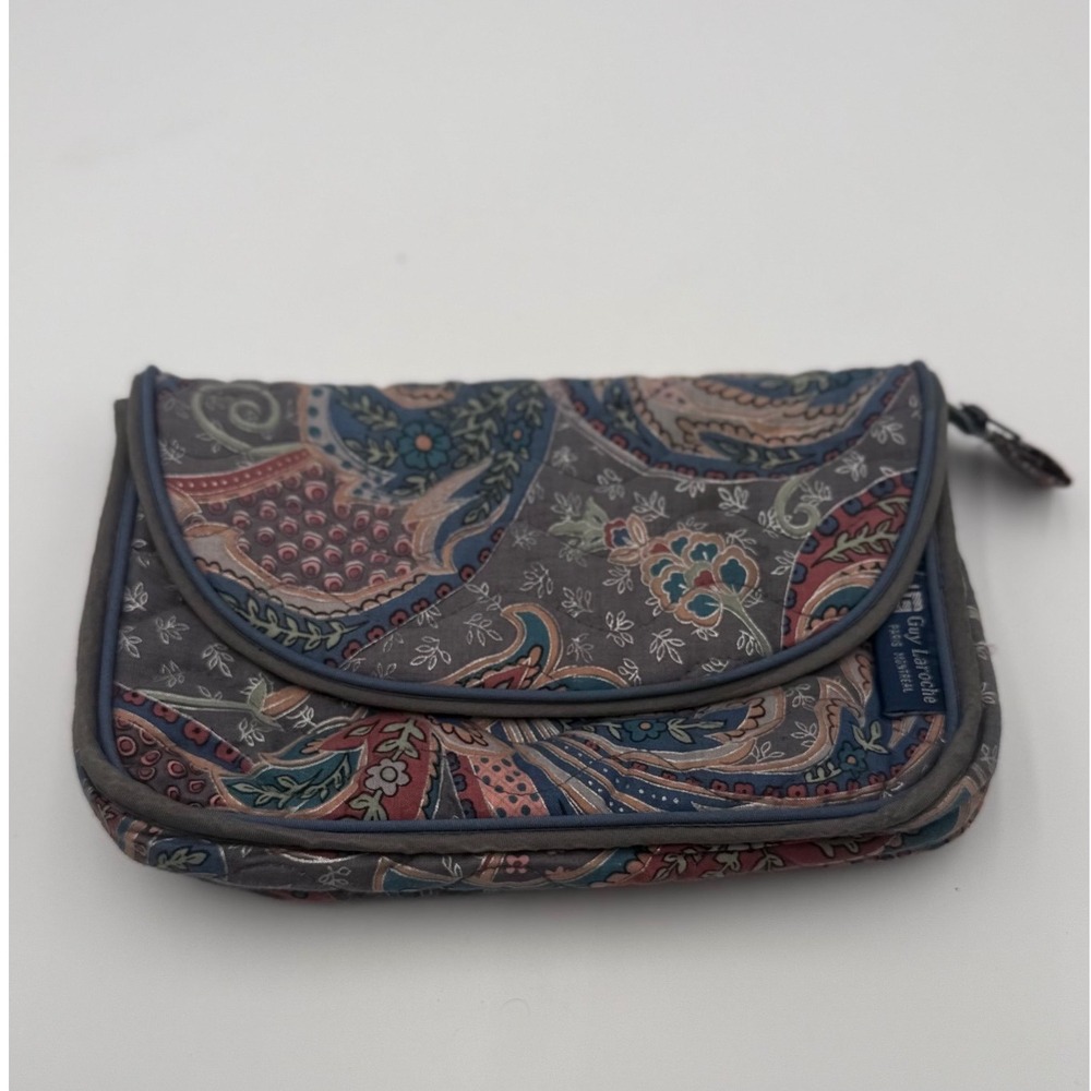 Vintage Guy Laroche Paris Quilted Paisley Cosmetic Bag / Travel Clutch - 10"